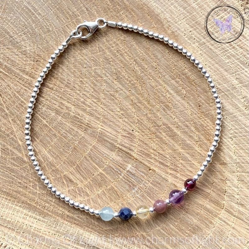 Silver Bead Birthstone Bracelet